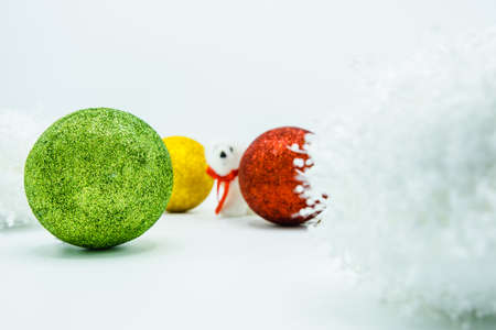 Holidays wallpaper background of colorful Christmas decorations isolated on white background.