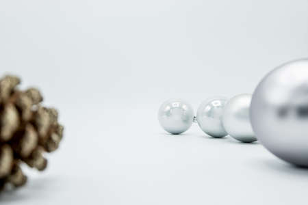 Monochrome elegant Christmas wallpaper background of tree decorations. Classy holidays image in black and white.の写真素材