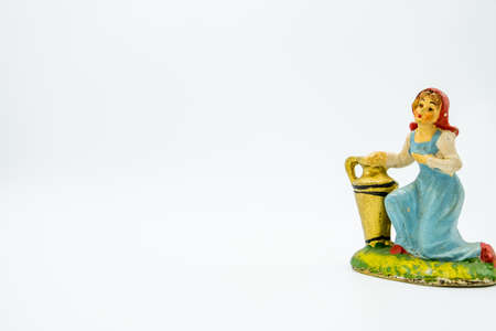 Christian nativity scene figure isolated on white background. Traditional Italian "presepe" figurines.の写真素材