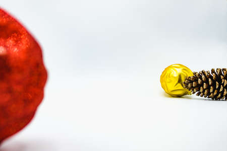 Holidays wallpaper background of colorful Christmas decorations isolated on white background.の写真素材