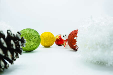 Holidays wallpaper background of colorful Christmas decorations isolated on white background.の写真素材