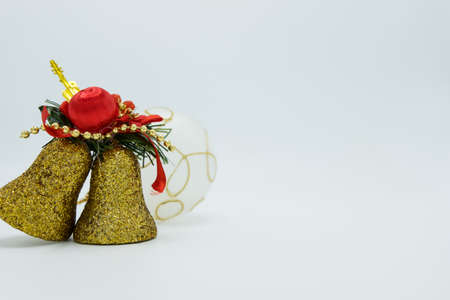 Holidays wallpaper background of colorful Christmas decorations isolated on white background.の写真素材