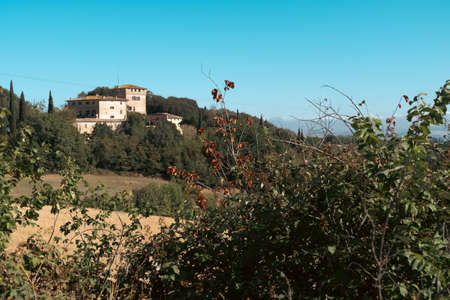 Beautiful view of Tuscany landscape and landmarks. Summer in Italyの写真素材