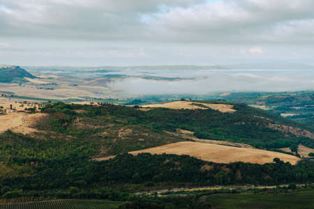 Beautiful view of Tuscany landscape and landmarks. Summer in Italyの写真素材