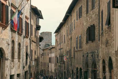 Beautiful view of ancient San Gimignano, Tuscany landscape and landmarks. Summer in Italyの写真素材