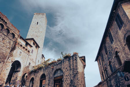 Beautiful view of ancient San Gimignano, Tuscany landscape and landmarks. Summer in Italyの写真素材