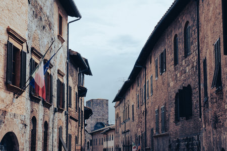 Beautiful view of ancient San Gimignano, Tuscany landscape and landmarks. Summer in Italyの写真素材