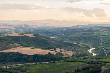Beautiful view of Tuscany landscape and landmarks. Summer in Italyの写真素材