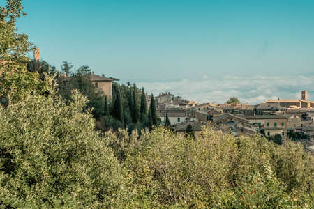Beautiful view of Tuscany landscape and landmarks. Summer in Italyの写真素材