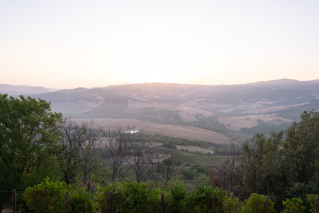 Beautiful view of Tuscany landscape and landmarks. Summer in Italyの写真素材