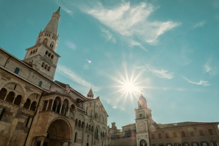 Beautiful view of Modena in Emilia Romanga. Summer in Italyの写真素材