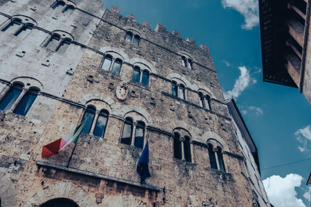 Beautiful view of Tuscany landscape and landmarks. Summer in Italyの写真素材