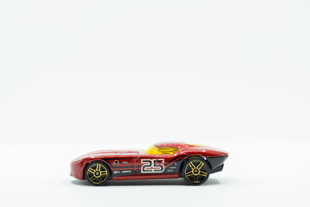 Fast race car toy on white backgroundの写真素材
