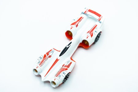 Top view of fast race car on whiteの写真素材