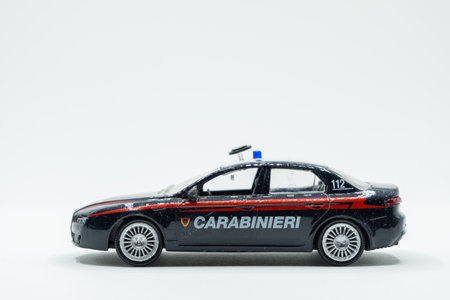 Italian police Carabinieri toy car on whiteの写真素材