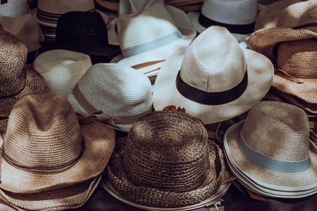Hats of various types for sale at the market