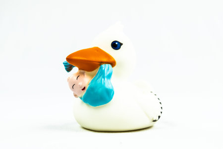 Stork with baby on her beak Duck Floating Toyの写真素材