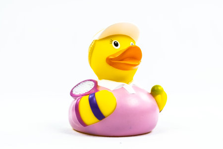 Tennis player female Duck Floating Toy with racket and ballの写真素材