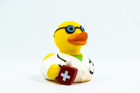 Doctor with glasses and rescue case Duck Floating Toyの写真素材
