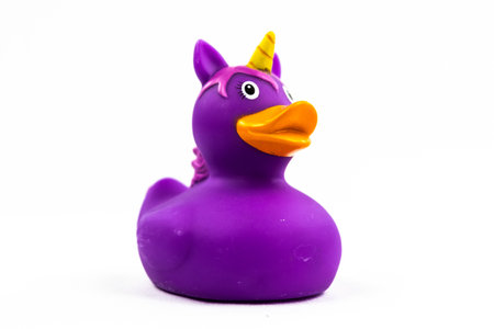 Purple unicorn Duck Floating Toy on whiteの写真素材