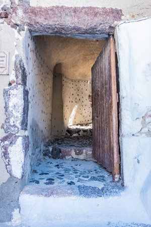 Old warn construction of Santorini island, Greece.の写真素材
