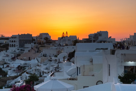 Amazing unique sunset at Oia, Sontorini, Greeceの写真素材