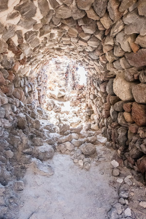 Stone tunnel of an old construction of Santorini, Greeceの写真素材