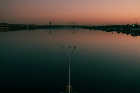 Dawns Embrace: Serene Nile River Sunrise from the Cruise Shipの写真素材