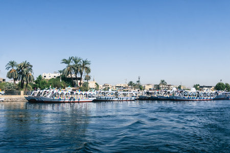 Scenic View of Luxor Port from a Small Boat Egypt Summer Travelの写真素材