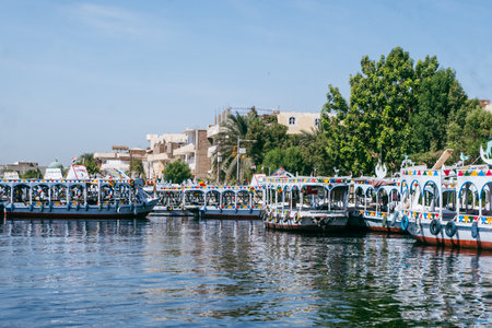 Scenic View of Luxor Port from a Small Boat Egypt Summer Travelの写真素材
