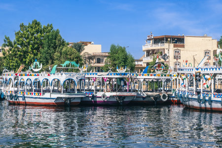 Scenic View of Luxor Port from a Small Boat Egypt Summer Travelの写真素材