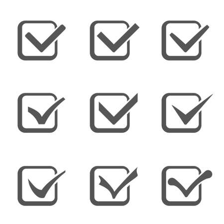 Set Different grey and white vector check marks in boxesのイラスト素材