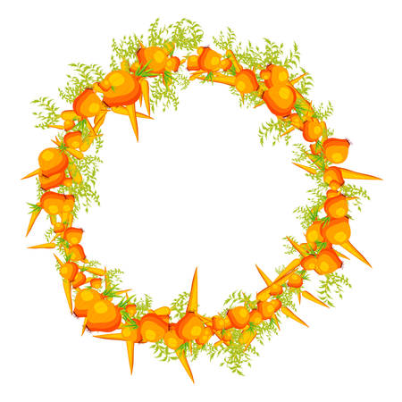 Close-up of decorative garland made of carrot, onion and verdure. Isolatedのイラスト素材