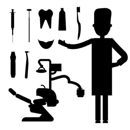 Flat dentist workplace with dentist chair and instrumentsのイラスト素材