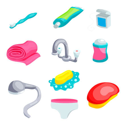 Personal hygiene items. Care and clean, bathroom object, vector illustrationのイラスト素材
