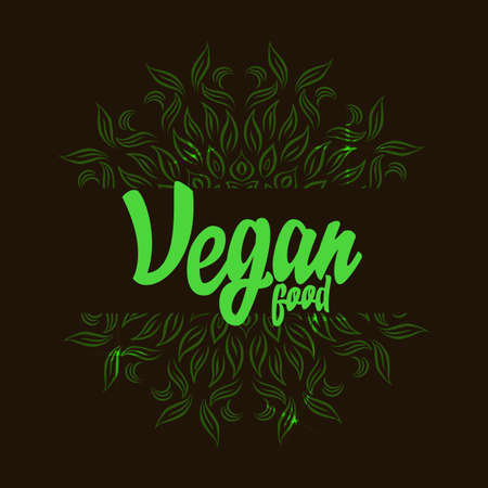 Vegan food with mandala. Emblem vegetarian restaurant design flat. Vector illustrationのイラスト素材