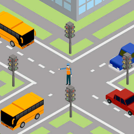 Traffic road traffic controller. Control transportation on street, cop pointsman, vector...