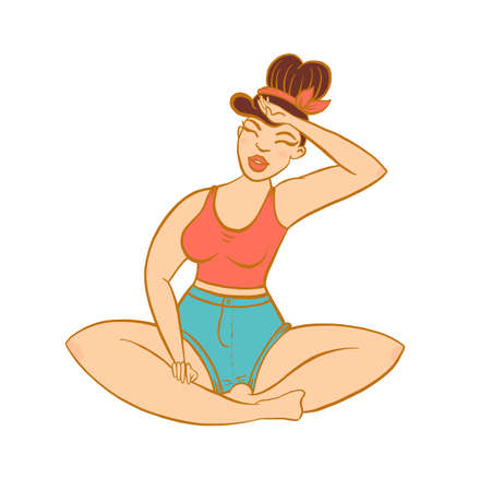 Mom doing fitness at home. Woman mother exercise, health female yoga and gymnastic, vector illustrationのイラスト素材
