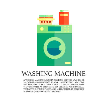 Laundry service advertising poster, with washing machine, washing powder and clothesのイラスト素材