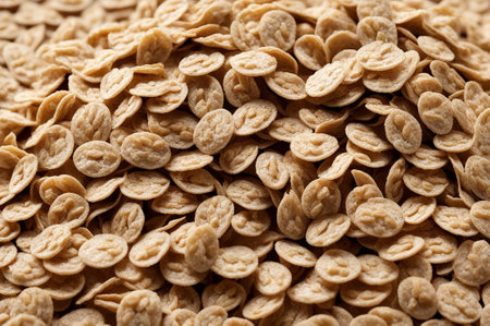 Close-up macro image of oatmeal flakes background on full frame. Concept natural vegan food backgrounds and style for design, textures and wallpaper. Copy spaceの素材