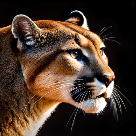 Logotype of cougar puma head, severe cat look, colorful image. Wild animal symbol and wildcat for design ideas. Logotypes design concept. Generative Ai cartoon illustration. Mock-up posterの素材