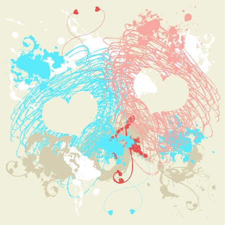 Abstract card with lovely drawn hearts のイラスト素材