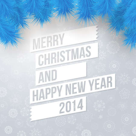 Merry Christmas and Happy New Year card  Stylized fir branches, cutout paper style  Vector illustration  のイラスト素材
