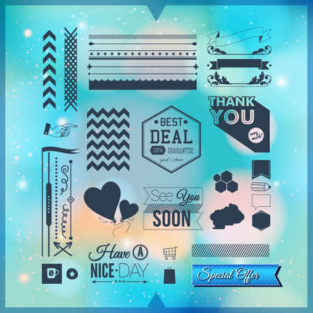 Set of universal icons, borders and elements for Your design  Vector illustration のイラスト素材