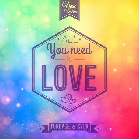 Romantic card on a soft blurry rainbow background. Vector image. のイラスト素材