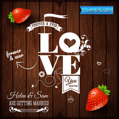 Wedding invitation. Vintage wooden background. Typography design. のイラスト素材