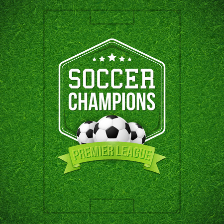 Soccer football poster. Soccer football field background with typography design and soccer football ball. Vector illustration.のイラスト素材