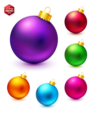 Set of realistic and colorful Christmas balls. Vector illustration.のイラスト素材