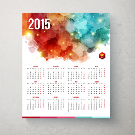 2015 year calender. Hexagon pattern background. Vector illustration.のイラスト素材