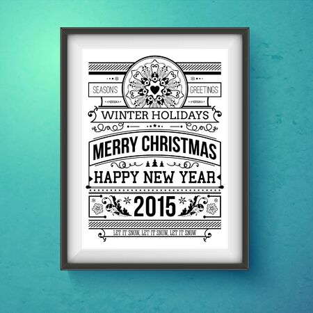 Vintage Christmas design. Realistic frame on the wall. Vector illustration.のイラスト素材